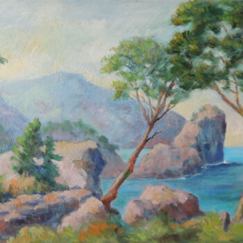 Malerei mit dem Titel "Felsenküste bei Dej…" von Thomas Stellmacher, Original-Kunstwerk, Acryl
