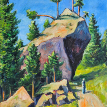 Malerei mit dem Titel "Felsklotz in den Ho…" von Thomas Stellmacher, Original-Kunstwerk, Acryl Auf Keilrahmen aus Holz monti…