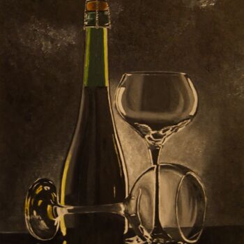 Картина под названием "Sektflasche und Glä…" - Thomas Svoboda, Подлинное произведение искусства, Масло