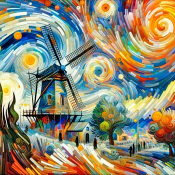 Arts numériques intitulée "Au vent le moulin" par Thomas Thomopoulos, Œuvre d'art originale, Image générée par l'IA