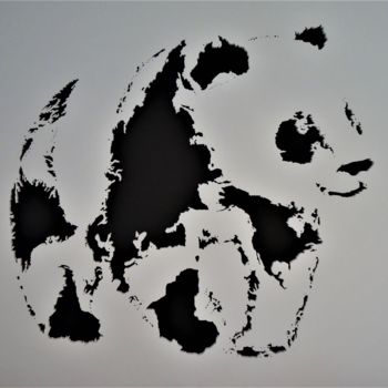 Sculpture intitulée "Planisphère Panda" par Thomas Chatain, Œuvre d'art originale, Bois
