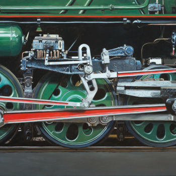 Painting titled "Grüne Lokomotive" by Thomas Kaemmerer, Original Artwork, Oil