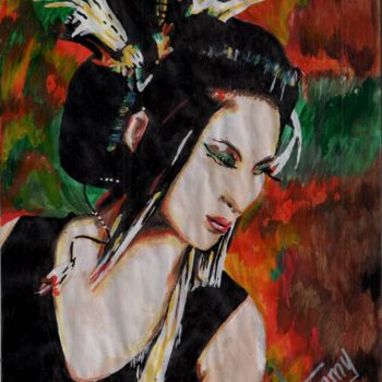 Painting titled "Geisha Moderna" by Thommy, Original Artwork, Tempera