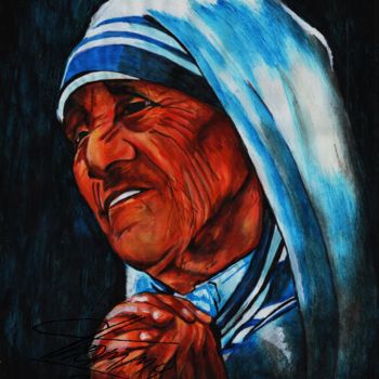 Pintura titulada "Madre Teresa" por Thommy, Obra de arte original, Témpera