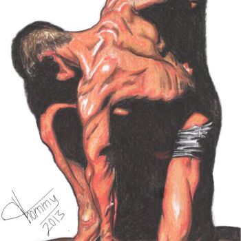 Dibujo titulada "Desnudo masculino" por Thommy, Obra de arte original, Pastel