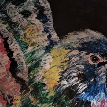 Peinture intitulée "Pájaro azul hecho c…" par Thommy, Œuvre d'art originale, Tempera