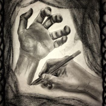 Dibujo titulada "Con mis dos manos" por Thommy, Obra de arte original, Carbón