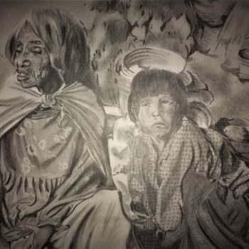 Рисунок под названием "Indígenas Hondureños" - Thommy, Подлинное произведение искусства, Графит