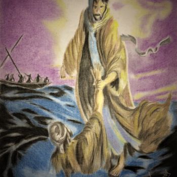 Peinture intitulée "Jesús sobre el agua…" par Thommy, Œuvre d'art originale, Pastel