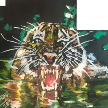 Schilderij getiteld "Tigre" door Thommy, Origineel Kunstwerk, Tempera
