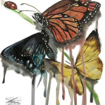 Painting titled "Mariposas multicolo…" by Thommy, Original Artwork, Watercolor
