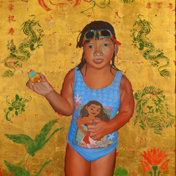 Painting titled "You are my sunshine" by Thu Nguyen, Original Artwork, Oil Mounted on Wood Stretcher frame