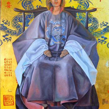 Painting titled "Trưng Trắc - The Vi…" by Thu Nguyen, Original Artwork, Oil Mounted on Wood Panel