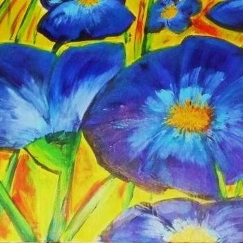 Peinture intitulée "fleurs bleues 3" par Thyga, Œuvre d'art originale