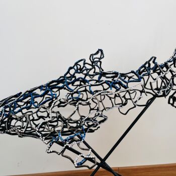 Sculpture titled "Crystal Shark" by Ti'Ou, Original Artwork, Metals