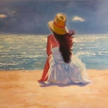 Картина под названием "Девушка на берегу м…" - Tatiana Fateeva, Подлинное произведение искусства, Масло Установлен на Деревя…