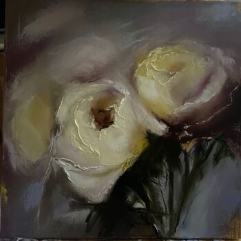 Painting titled "White roses" by Tatiana Fateeva, Original Artwork, Oil Mounted on Wood Stretcher frame