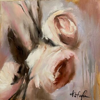 Картина под названием "Delicate roses" - Tatiana Fateeva, Подлинное произведение искусства, Масло Установлен на Деревянная п…