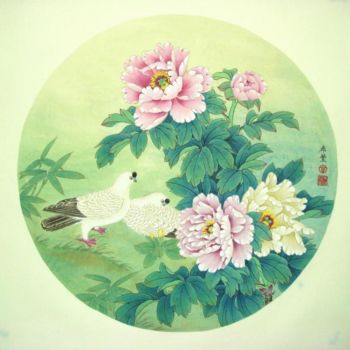 Painting titled "国色春晖" by Tian Xi Feng, Original Artwork, Oil