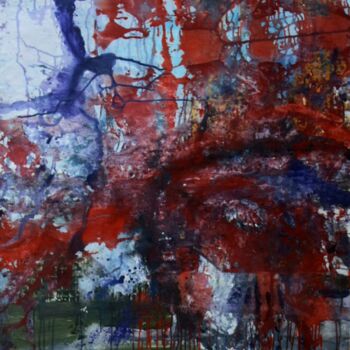 Malerei mit dem Titel "Rotes Netz" von Tiba, Original-Kunstwerk, Acryl