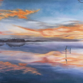 Pintura intitulada "sunny lake reflecti…" por Tibor Horvath, Obras de arte originais, Óleo
