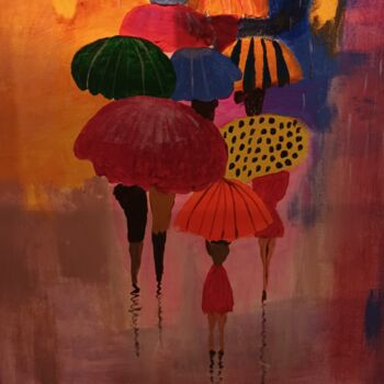 Painting titled "Gente nella piove" by Tibor Probst, Original Artwork, Acrylic