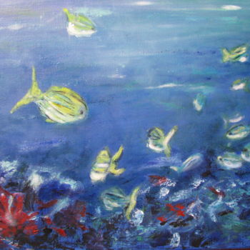 Peinture intitulée "plongée" par Patricia Godard, Œuvre d'art originale, Huile