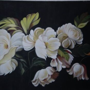 Painting titled "CAMELIAS" by Regina Viana, Original Artwork