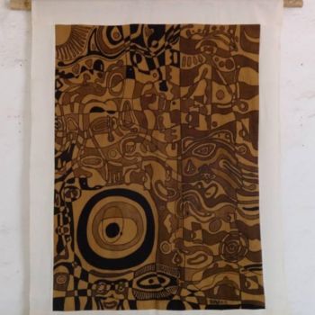 Art textile intitulée "Bogolan sur coton" par Tidiane Ndongo, Œuvre d'art originale, Acrylique