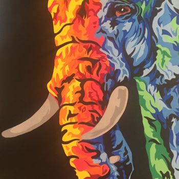 Картина под названием "ELEPHANT DE FEU & D…" - Tiffany M, Подлинное произведение искусства, Акрил Установлен на Деревянная р…