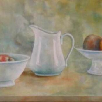 Painting titled "pommes et porcelaine" by Koodertdz, Original Artwork