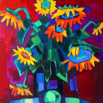 Painting titled "Sunflowers #1" by Tigran Avetyan, Original Artwork, Oil