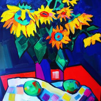 Pintura intitulada "Sunflowers #4" por Tigran Avetyan, Obras de arte originais, Óleo