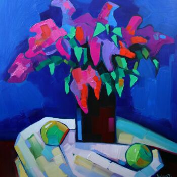 Painting titled "Still life lilac fl…" by Tigran Avetyan, Original Artwork, Oil