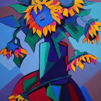 Painting titled "Sunflowers #7" by Tigran Avetyan, Original Artwork, Oil