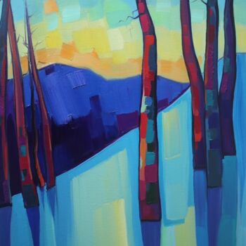 Painting titled "Evening trees_2" by Tigran Avetyan, Original Artwork, Oil