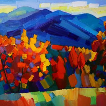 Pintura titulada "Autumn landscape-3…" por Tigran Aveyan, Obra de arte original, Oleo Montado en Bastidor de camilla de made…