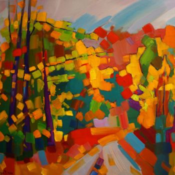 Painting titled "Autumn forest-2 (60…" by Tigran Aveyan, Original Artwork, Oil Mounted on Wood Stretcher frame