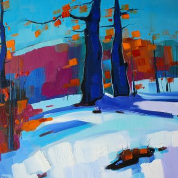 Painting titled "Winter-18 (45x55cm,…" by Tigran Aveyan, Original Artwork, Oil Mounted on Wood Stretcher frame