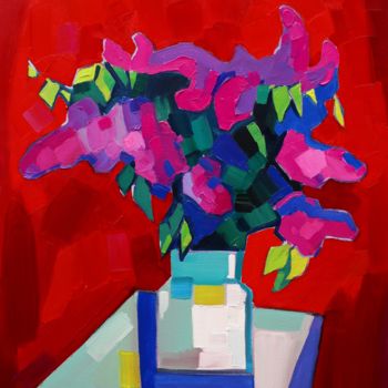 Painting titled "Lilac flowers-4 (50…" by Tigran Aveyan, Original Artwork, Oil Mounted on Wood Stretcher frame