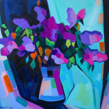 Painting titled "Lilac flowers-11 (5…" by Tigran Aveyan, Original Artwork, Oil Mounted on Wood Stretcher frame