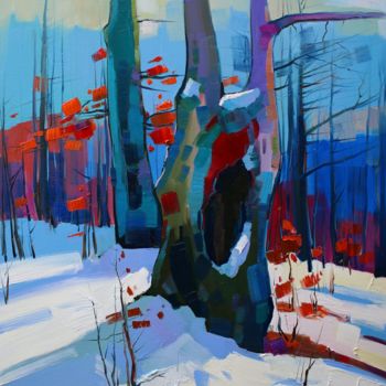Ζωγραφική με τίτλο "Winter trees (50x60…" από Tigran Aveyan, Αυθεντικά έργα τέχνης, Λάδι Τοποθετήθηκε στο Ξύλινο φορείο σκελ…