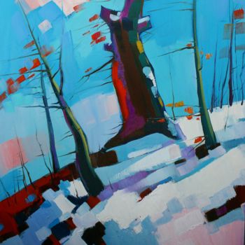 Painting titled "Winter day (45x55cm…" by Tigran Aveyan, Original Artwork, Oil Mounted on Wood Stretcher frame
