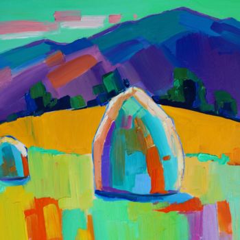 Картина под названием "Field landscape (50…" - Tigran Aveyan, Подлинное произведение искусства, Масло Установлен на Деревянн…