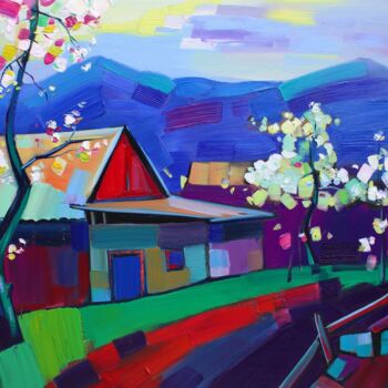 제목이 "Spring in the villa…"인 미술작품 Tigran Aveyan로, 원작, 기름 나무 들것 프레임에 장착됨