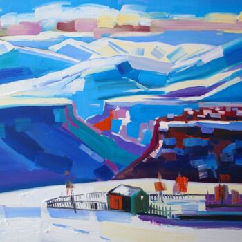 Painting titled "Winter in the Lori…" by Tigran Aveyan, Original Artwork, Oil Mounted on Wood Stretcher frame
