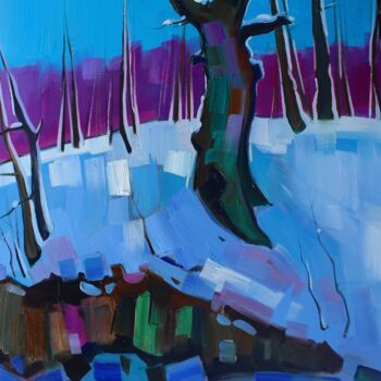 Painting titled "Winter forest (60x5…" by Tigran Aveyan, Original Artwork, Oil Mounted on Wood Stretcher frame