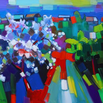 Painting titled "Spring (70x50cm, oi…" by Tigran Aveyan, Original Artwork, Oil Mounted on Wood Stretcher frame