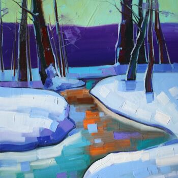 Painting titled "Winter morning(40x5…" by Tigran Aveyan, Original Artwork, Oil Mounted on Wood Stretcher frame