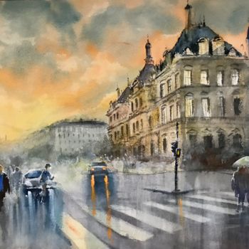 Pintura intitulada "Lyon, France, Palai…" por Tigran Poghossian, Obras de arte originais, Aquarela